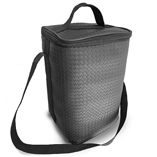 Bolsa Porta Vinho Wine Bag Case 4 Garrafas ou Tacas, Mala com Alça Couro Sintetico Preto Passeio