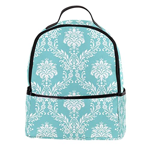 Mochila ligera retro con patrón floral verde azulado y correas cómodas