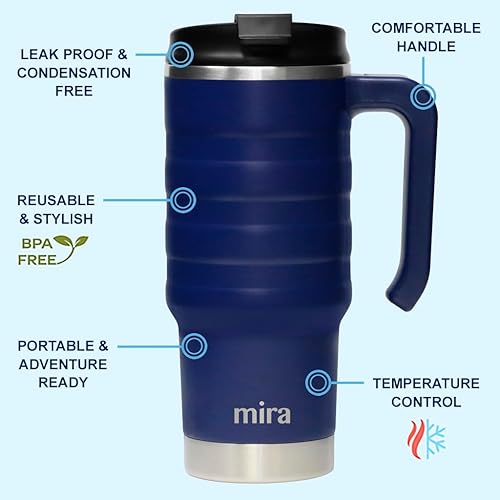 Miniatura 2 de MIRA Taza de viaje aislada de 24 onzas, taza de café de acero inoxidable con tapa abatible y asa a prueba de derrames, vaso para automóvil
