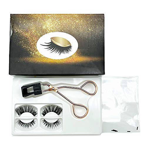 CB 2 Pairs Set 3D Reusable Dual Magnetic Eyelashes Kit Natural Dramatic Volume False Eyelash Extensions, With Magnetic Lash Curler (Set-B)