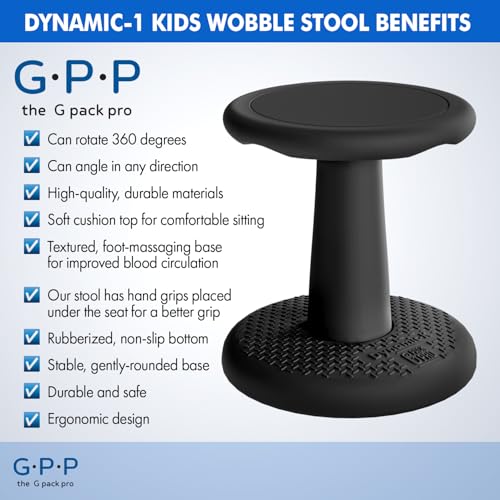 Image of Gpack-pro Kids Wobble Stool 2-Pack - Improves Focus Attention - Non-Slip Base - Wiggle Chair Active Flexible Seating for Preschool Kindergarten Elementary School Party 15.3-Inch High (Black)