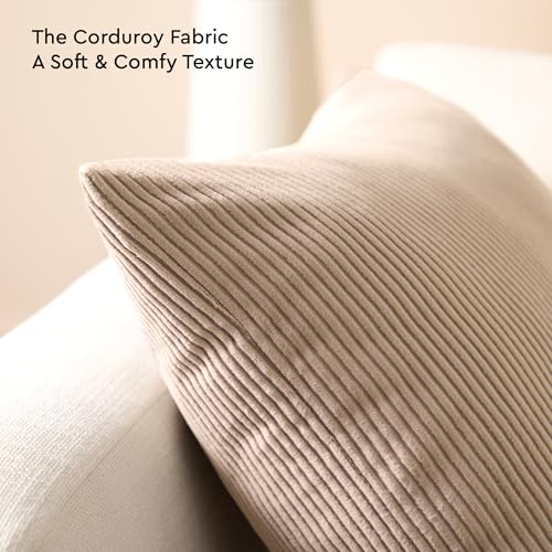 Image of Encasa XO Corduroy Cushion Covers, No Inserts, Set of 2, Khaki