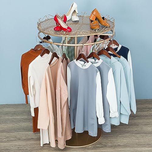 XCHSXYL Perchero con Estante Superior, Perchero Giratorio de pie, Perchero Redondo portátil para Tiendas, Estante Industrial de Metal para Colgar Ropa, 70 cm x 135 cm