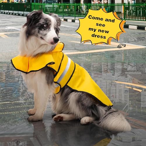 Regenmantel Hund,Reflektierender Wasserdichter Hunde-Regenmantel,Hunderegenmantel Wasserdicht,Regencape Hund mit Kapuze,Geeignet für Kleine Bis MittelgroßE Hunde (Gelb L)