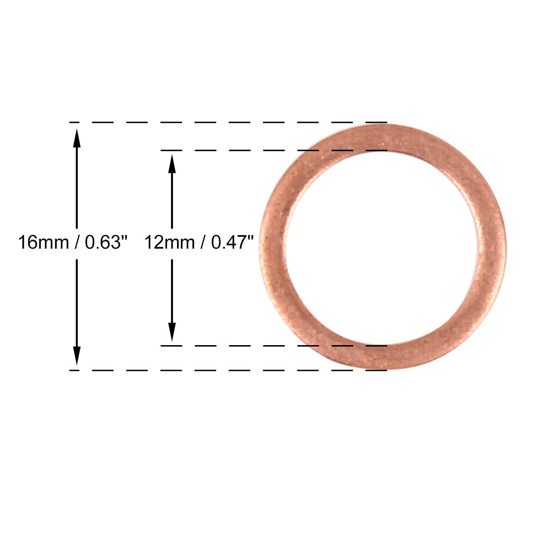 X AUTOHAUX 10pcs Copper Washer Flat Sealing Ring Spacer for Car 12 x 16 x 1.5mm, Rose Gold Tone, 12*16*1.5mm - Image 2