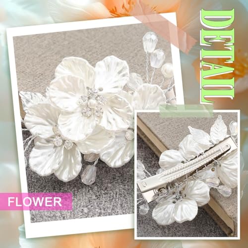 Pinza para cabello de boda con flor plateada y perla miniatura 6