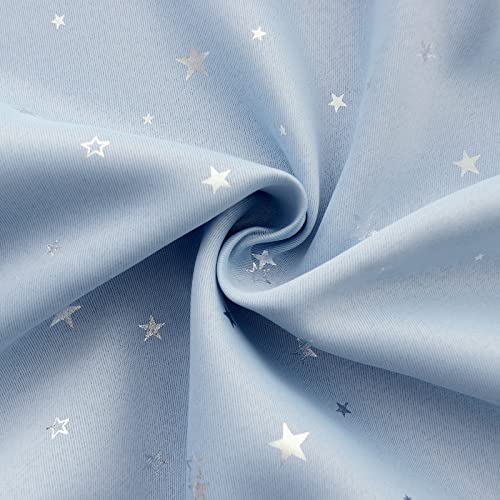 Image of BGment Kids Blackout Curtains for Bedroom - Grommet Thermal Insulated Silver Star Print Room Darkening Curtains for Kids Room, Set of 2 Panels, 38 x 63 Inch, Baby Blue