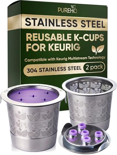 Image of Stainless Steel Reusable K Cups for Keurig K Supreme, Supreme Plus, K Slim, K Duo Hot and Iced, K Brew Chill and K Crema Multistream Coffee Makers by PureHQ - Refillable Metal Coffee Filters (2 Pack)