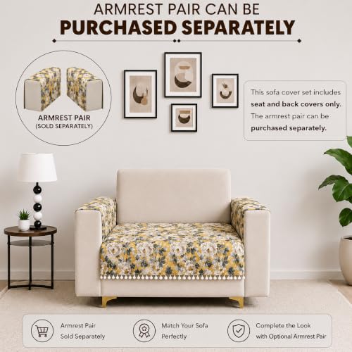 Image of Homerz Premium Printed Quilted Velvet Sofa Slip Cover Protector with Tassels, Sofa Mat, Exact Size, Antislip Cover (Antique Garden, 1 Seater, Half)