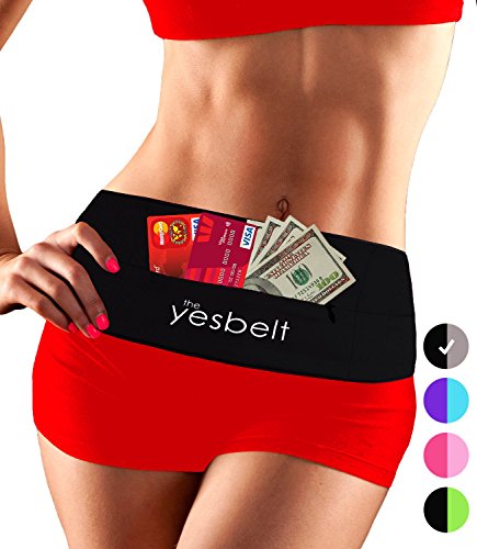 YesBelt #1 REVERSIBLE Running Belt and Waist Pack w ZIPPER - Better than Cell Phone Sports Armband - iPhone 6 Plus - Best Travel Money Belt - Stylish Fitness Zip 'n Flip Band for Workout - Black M