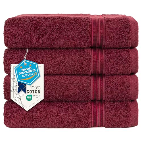 Hammetex Lot de 4 Serviettes de Bain 100% Coton de qualité supérieure - Grandes Serviettes de...