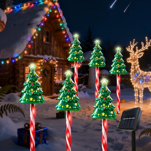 HuaMuDM 6 Stück Solar Weihnachtsbaum Gartenleuchten,...