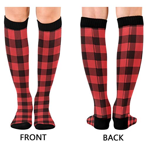 Compression Socks For Men And Women Circulation Wide Calf Knee High Socks Support For Running Medical Travel, Buffalo Plaid Red Black, 1 Pairs #TOP1