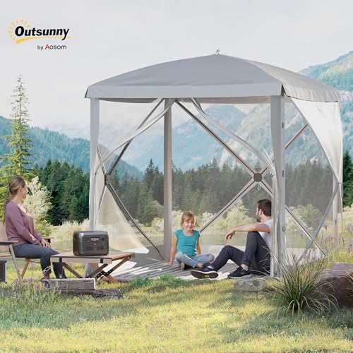 Outsunny 7 x 7ft Pop-Up Screen House Gazebo Camping Outdoor Instant Setup Tent Fits 3-4 People 210D Material w/Carry Bag & Ground Stakes image 4