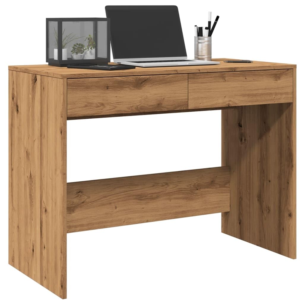 vidaXL Desk Writing Table - Engineered Wood, Modern Artisan Oak, Rectangular, 2 Drawers, 101 x 50 x 76.5 cm - Home/Office/School