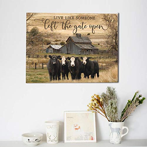 Hankcles Farmhouse Wall Art Barn Cow Canvas Print Rustic Country Themed Painting Giclee Matte Prints Home Decor For Bedroom Living Room Bathroom Kitchen Ready To Hang 12X16 Inch #TOP1
