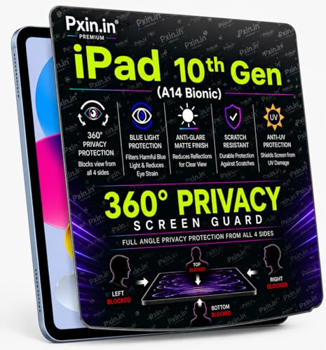 Image of Pxin 360 Pro Privacy Screen guard compatible with iPad (A14 Bionic) | Anti Glare | Anti UV | Anti Blue | Anti Reflection | Privacy Filter | Unbreakable Build