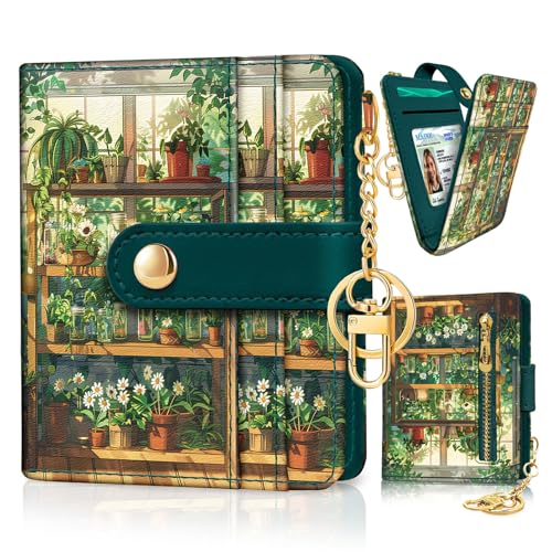 Image of Jogjam Plants Flower Pots Rfid Girls Girly Teen Wallet, Small Slim Thin Compact Travel Credit Card Women Wallet, PU Leather Bifold Cash Zipper Coin Pocket ID Window for Female Ladies Gifts