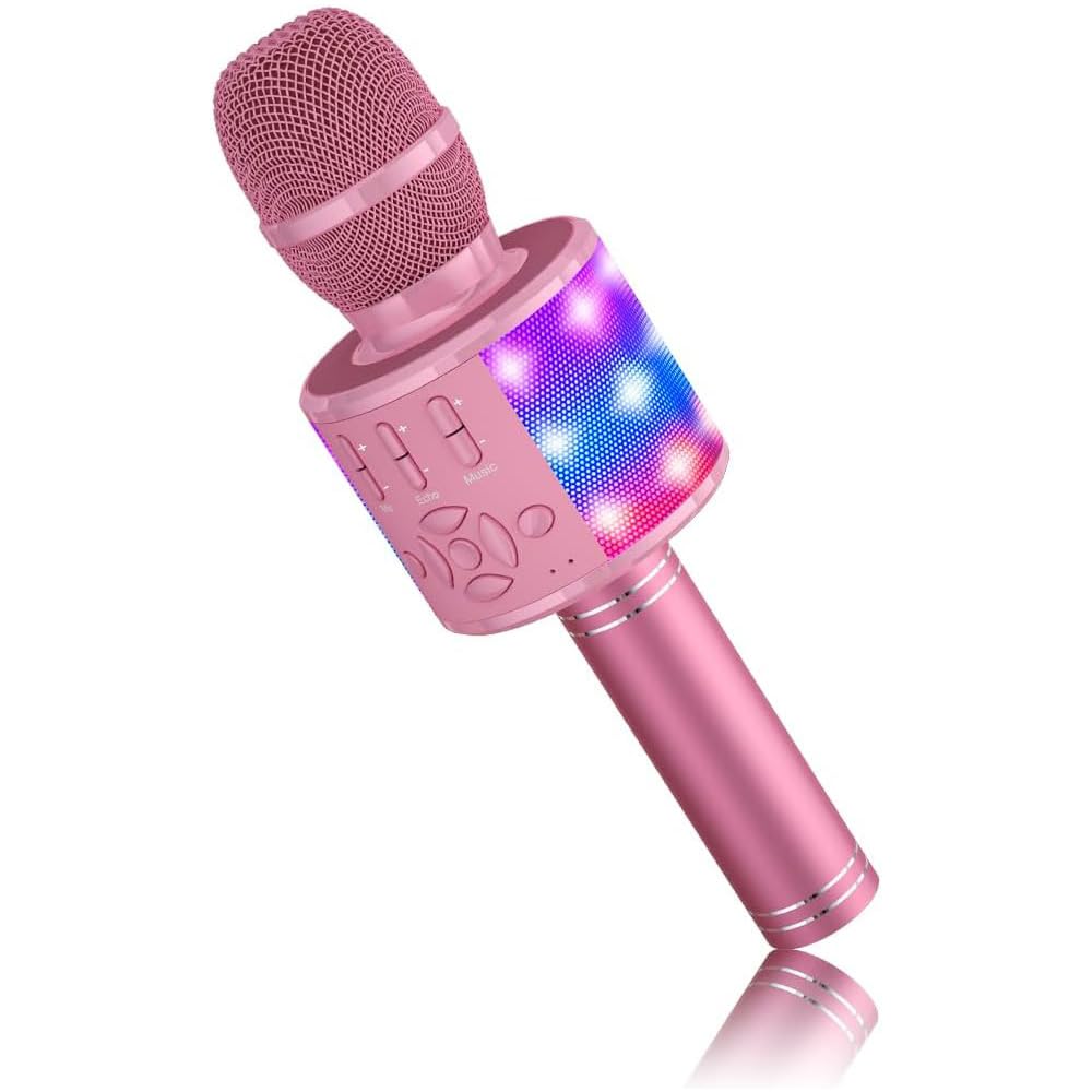Microfono Cambia Voce Magica, Microfono per Karaoke con Suono Magico BONAOK, Macchina per Karaoke Bluetooth Senza Fili 4 in 1, Macchina per Cantare per Adulti, per Feste/Esterni/Viaggi (Rosa)