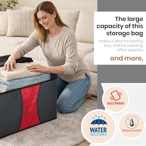Image of Storite Multi-Purpose Moisture Proof Heavy Duty 1680 Denier Nylon 110 L Super-Size Large Toys /Stationery Paper /Blankets /Clothes Storage Bag -Grey /Red (63.5 x 45.7 x 38cm)