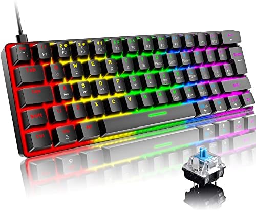 FELiCON T60 UK Layout Wired Gaming Keyboard 60% True Mechanical Pink Keyboard Mini Portable 62 Keys 19 RGB Chroma LED Backlit Full Keys Anti-Ghosting for Gamers and Typists (Pink/Blue Switch)