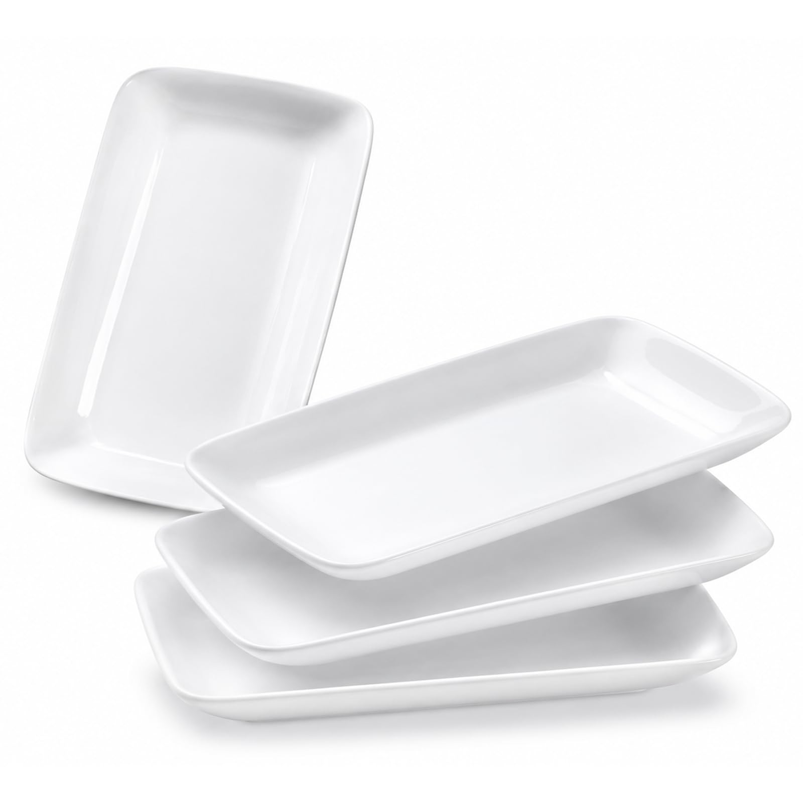 Lot de 4 Assiette Rectangulaire Blanche Plat de Service Rectangulaire Porcelaine 24x15x3 cm Assiettes Dessert Rectangulaires pour Table Dîner, Bifteck, Apéritif, Sushi, Gâteau