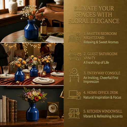 Image of Pure Source India Elegant Ceramic Reed Diffuser Pot - Decorative Aroma Diffuser Vase for Living Rooms, bedrooms, bathrooms, Offices, and entryways (Blue)