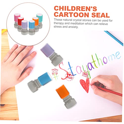 Parliky 6個 英語評語印章点 教室用先生スタンプ 褒美用 ポータブル製 簡単操作 学習意欲向上 ランダムカラー ランダムカラー