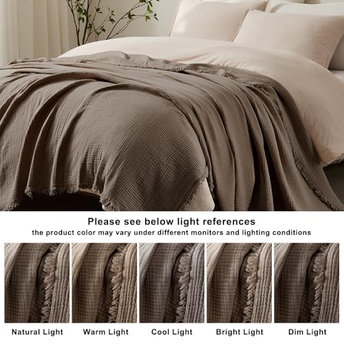 WDCOZY Manta Muselina 100% Algodón Capa 4 Transpirable Ligera Suave para Sofá Boho Estilo Rústico Flecos 50x60 Pulgadas Mocha miniatura 6
