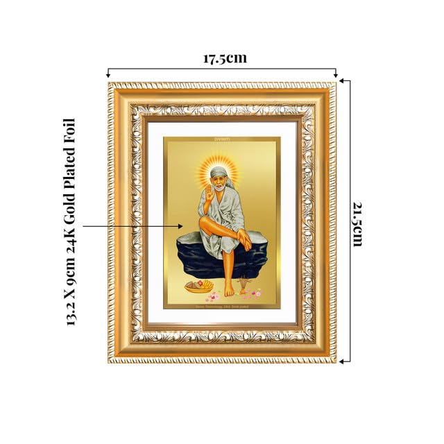 Image of DIVINITI Sai Baba of Shirdi 24K Gold Plated Foil Wall and Tabletop Photo Frame for Home Decor, Puja Room, Luxury Gifting | DG Frame 112 S2 (21.5x17.5 CM)