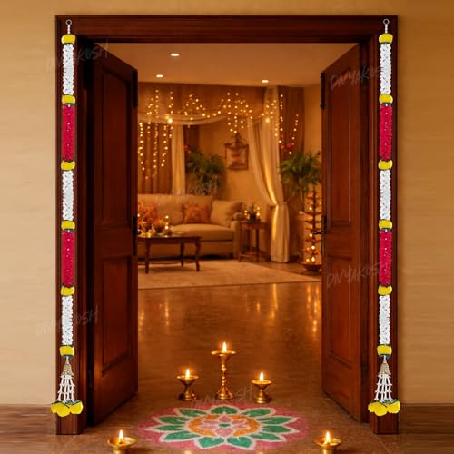 Image of Divyakosh Multicolour Artificial Flower Hanging - Set of 2 for Home Entrance, 5 Feet Long Decorative Flower Hanging, Pooja Room, Festival & Wedding Decor