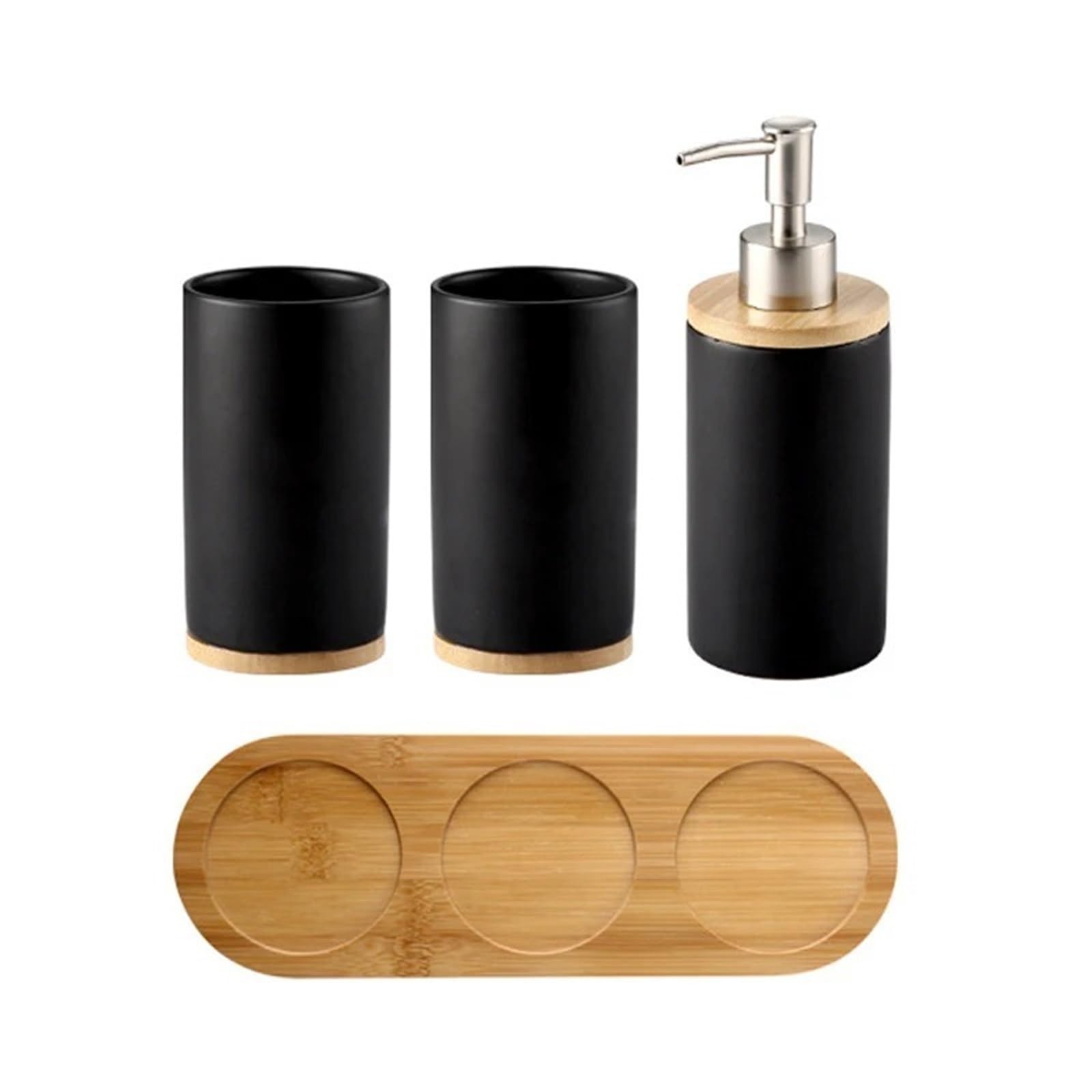 Bathroom Set Bathroom Accessories Set Soap Dispenser Toothbrush Holder Tumbler Ceramic Household Product(2Cup1Bottle-black)