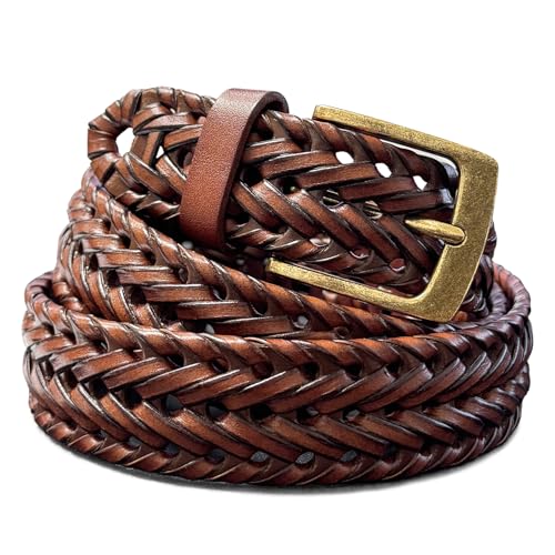 Braided Belt Genuine Leather Woven Casual Dress Belt 1-3/8