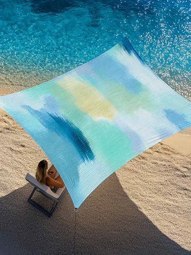Large Sun Shade Sail 14' x 18', Green Blue Ombre UV Block Sunshade for Outdoor, Modern Abstract Art Oil Painting Heavy Duty Waterproof Sun Screen Cloth for Patio, Deck, Lawn, Pergola, Beach