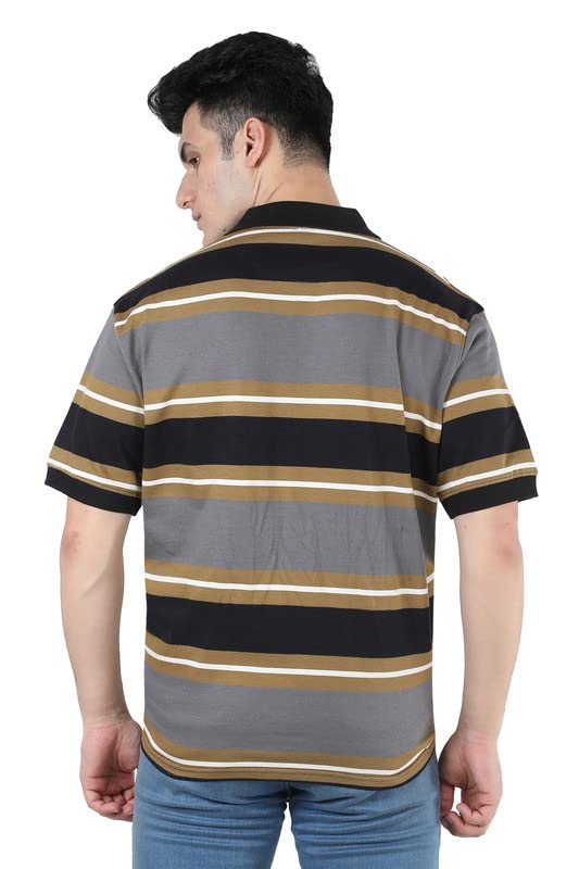 Image of Particle Men's Plus Size Big Size Cotton Polo Collar T-Shirt | Relaxed Fit Striped Half Sleeve | 100% Cotton 210 GSM | Smart Casual | Sizes 2XL-6XL | Breathable Summer Wear