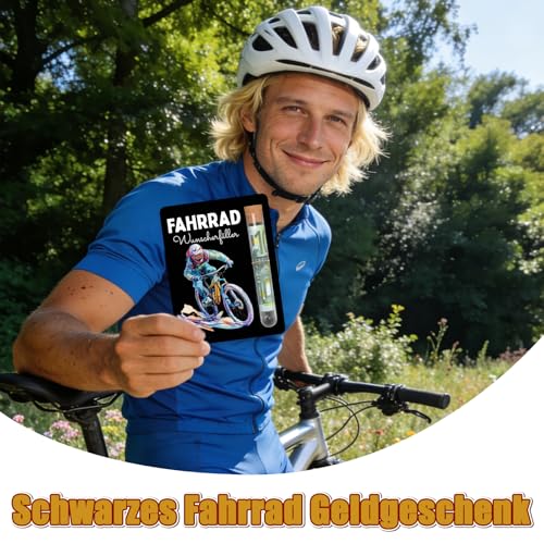 Fahrrad Geschenk Holz Geldgeschenk Geburtstag Männer Frauen Mountainbike Rennrad Zubehör Wunscherfüller fahrrad geschenke Set mit Reagenzglas und Box hölzerne Glückwunschkarte Radfahrer Deko 13x10cm