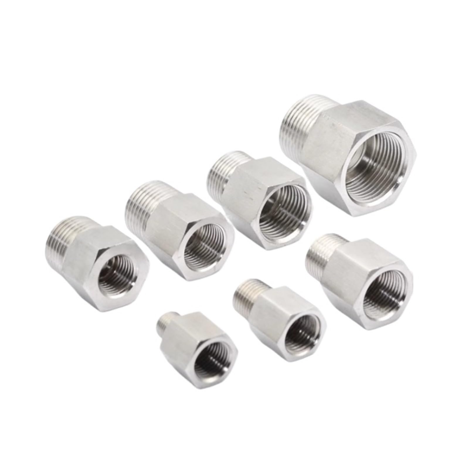 M10x1/1.25 Female to M5 M6 M8 M10 M12 M14 M16 M18 M20 1/8" 1/4" 3/8" 1/2" BSP NPT Male 304 High Pressure Bushing for Pressure Gauge(Female M10x1 Male M8x1)