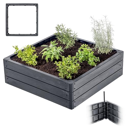 KADAX Jardin, plate-bande surélevée pour la culture de légumes, de fleurs et d'herbes, parterre de fleurs et d'herbes, cadre en plastique (carré anthracite)