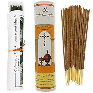 Calmveda Church Frankincense and Myrrh Incense – (80 Sticks) Charcoal Free Incense, Made from upcycled Flowers | Used as Spiritual Healing Incense in Church (Handmade Olibanum Incense)