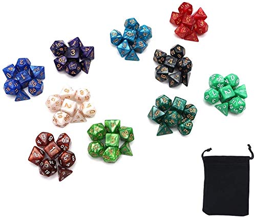 DollaTek Polyhedral Dice Set 10 Complete Dice Sets70 Pieces of D4 D6 D8 D10 D% D12 D20 Compatible with Dungeons and Dragons DND RPG MTG Table Games