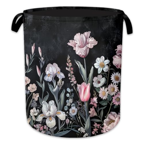 Image of Vintage Flower Laundry Hamper, Botanical Laundry Baskets, Waterproof Oxford Cloth for Room /Bathroom /Bedroom /Dormitories 16x20.8 Inch
