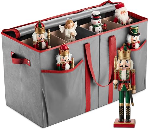 ZOBER Nutcracker Storage Containers - Ornament Christmas Figurine Storage Box - Christmas Village Containers Fits Up to 8 15-Inch Figurines & Xmas Decorations Accessories - Gray