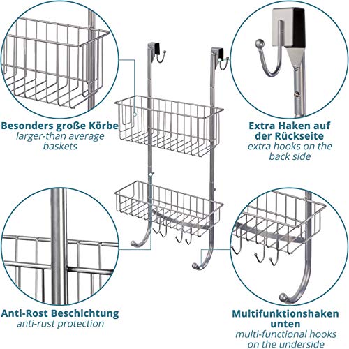 Smartpeas Hanging Shelf For The Bathroom In Grey/Chrome Look - 2X Hanging Basket - 23.5'' X 12'' X 4.5'' - Stainless Steel - Shower Shelf Without Drilling - Extra: 2X Stainless Steel Adhesive Hooks #TOP1