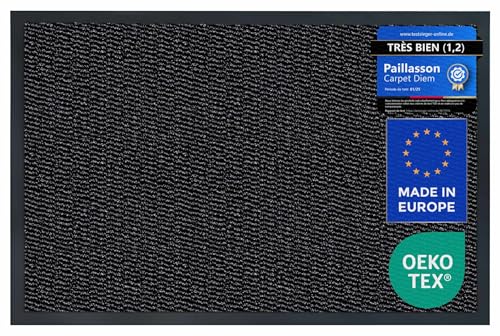 Carpet Diem Paillasson Interieur Entree 40x60 cm en Anthracite-Noir I Tapis Entree Interieur Absorbant pour Une entrée Propre I Antidérapant & Entretien...