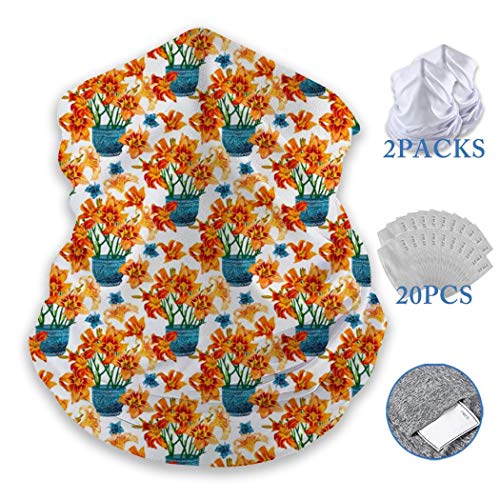 Lily Blossom Scarf Bandanas Neck Gaiter,Multifunctional Bandanas for Sun UV/Dust Protection/Cycling/Outdoors, 2-Pack