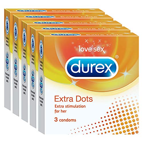 Image of Durex Extra Dotted Condoms for Men - 3 Count (Pack of 5)|Ribbed and Dotted for Extra Stimulation|Suitable for use with lubes & toys
