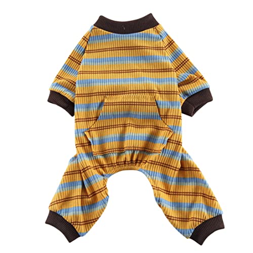 ICOUCHI 犬のパジャマ ロンパース つなぎ 春夏秋適用 中型犬 小型犬 洋服 ドッグウエア かわいい ボーダー Tシャツ 綿製 柔らかい 部屋着 寝間着 ルームウェア 抜け毛対策 保温 通気 ペット 犬の服 お出掛け用 散? お洒落