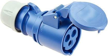 Base aérea 16A con protección tipo P+T, color azul, diseño robusto; ideal para aplicaciones en exteriores y conexiones eléctricas seguras.