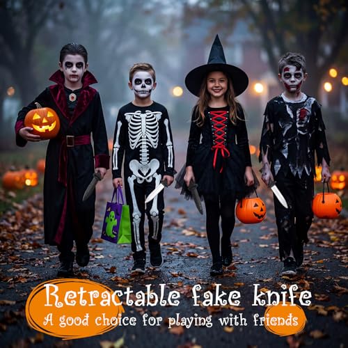 Sumind 4 Pieces Retractable Fake Knife Retractable Prop Knife Fake Dagger Joke Prank Props Trick Disappear Plastic Blade Gag Magic Toy for Halloween Fools Day (Mixed Style)