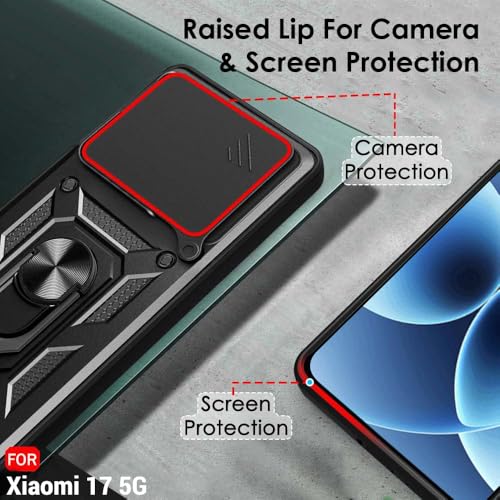 Image of TheGiftKart Tough Armor Bumper Back Cover Case for Xiaomi 17 5G | Kickstand & Ring Holder | 360 Degree Protection Back Cover Case for Xiaomi 17 5G (PC & TPU, Rotating Camera Cover, Black)